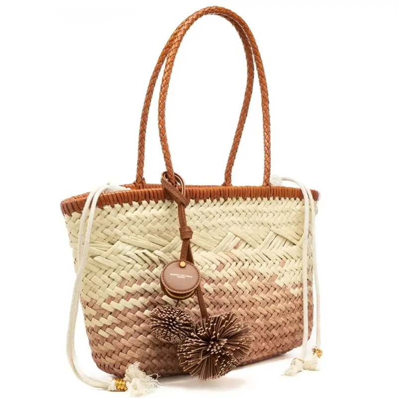 borsa da donna paloma in pelle e tessuto intrecciato neutro miniatura 2