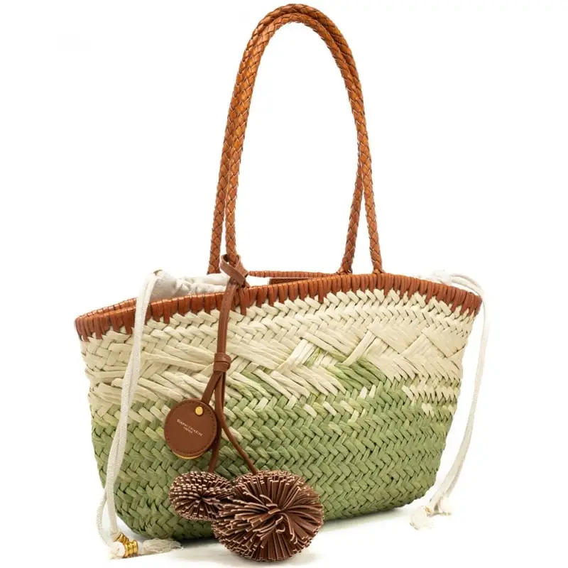 borsa da donna paloma in pelle e tessuto intrecciato verde chiaro miniatura 2