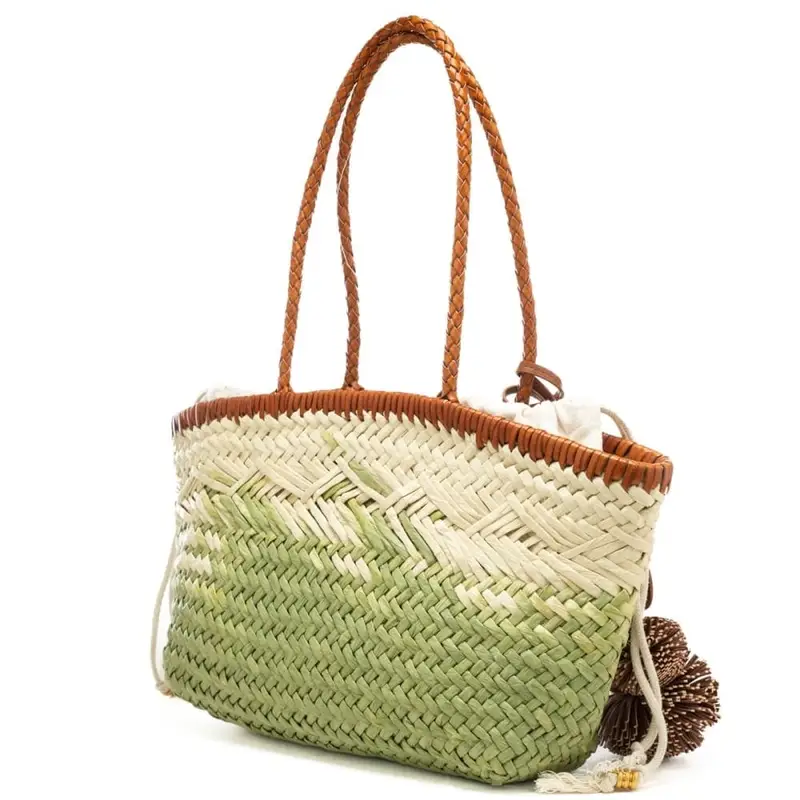 borsa da donna paloma in pelle e tessuto intrecciato verde chiaro miniatura 3