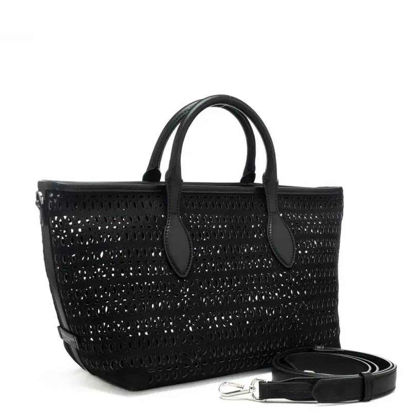 borsa grande da donna mashup in canvas laserato nera miniatura 3