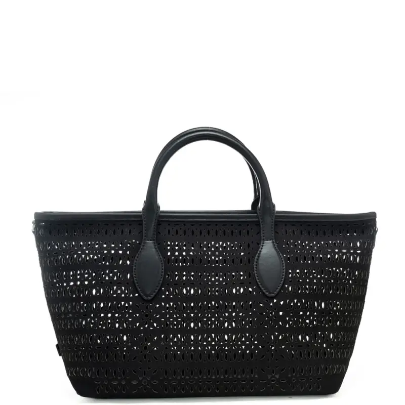 borsa grande da donna mashup in canvas laserato nera