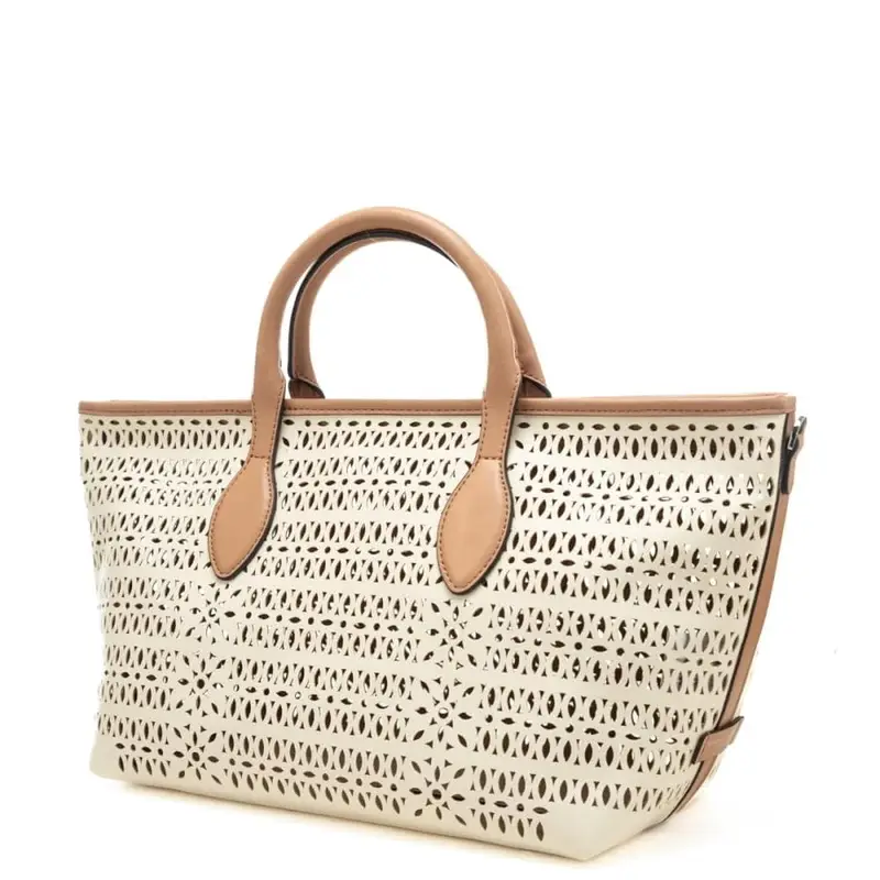 borsa grande da donna mashup in canvas laserato panna corda miniatura 3