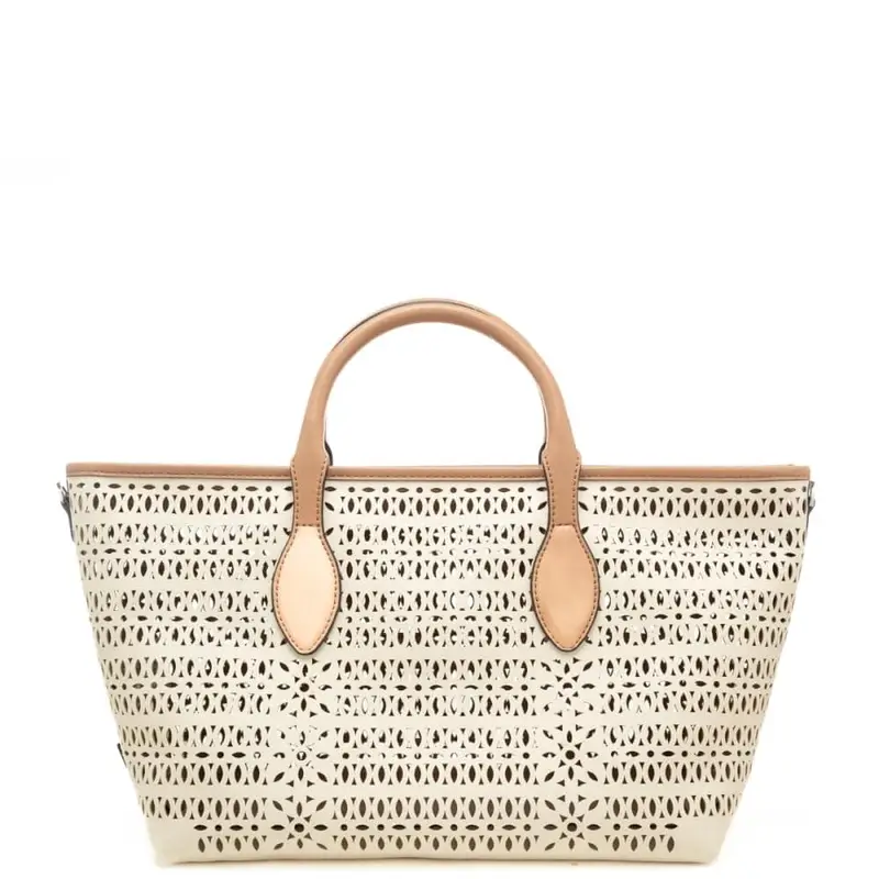 borsa grande da donna mashup in canvas laserato panna corda