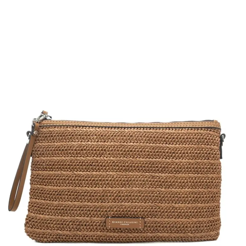 pochette da donna marcella clutch in tessuto intrecciato caramello