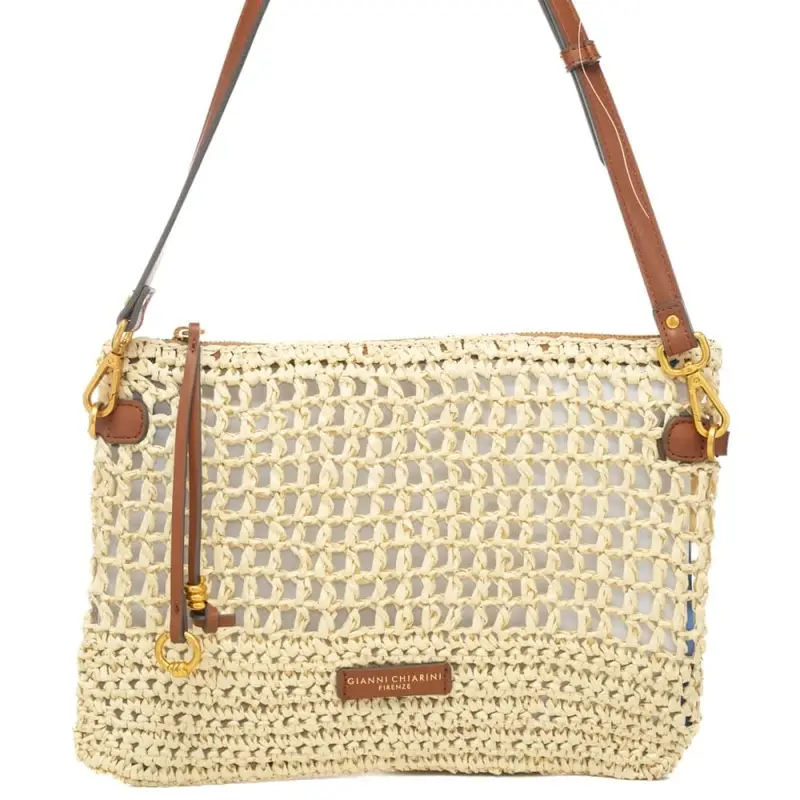 pochette da donna nefeli in tessuto intrecciato con dettagli in cuoio corda