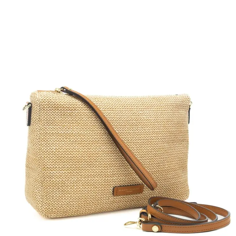 pochette da donna nora in tessuto intrecciato naturale cuoio miniatura 2