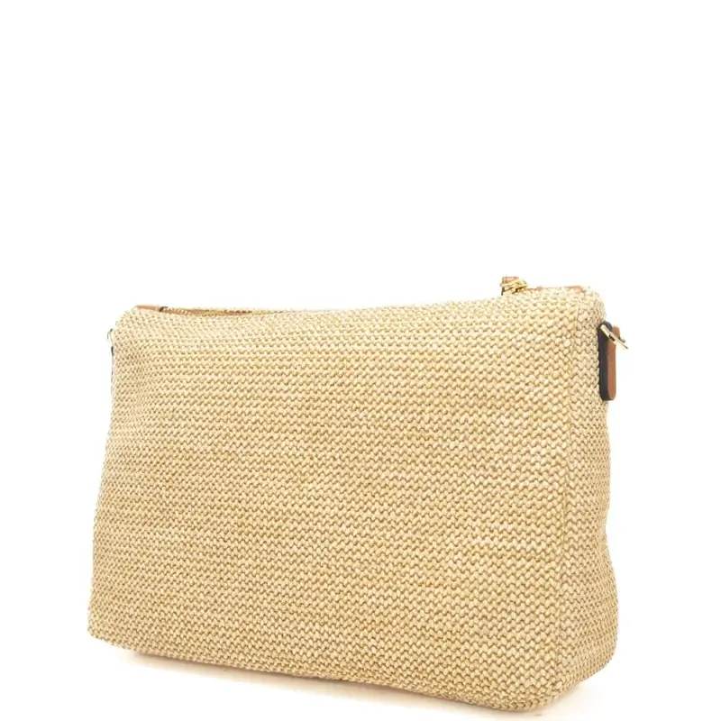 pochette da donna nora in tessuto intrecciato naturale cuoio miniatura 3