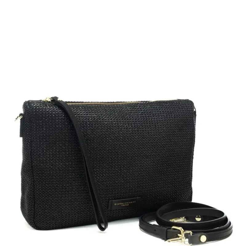 pochette da donna nora in tessuto intrecciato nero miniatura 2