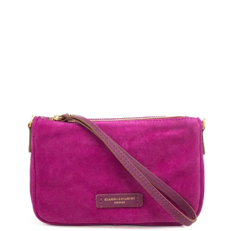 pochette da donna nora pouch mini con tracolla in vera pelle scamosciata viola