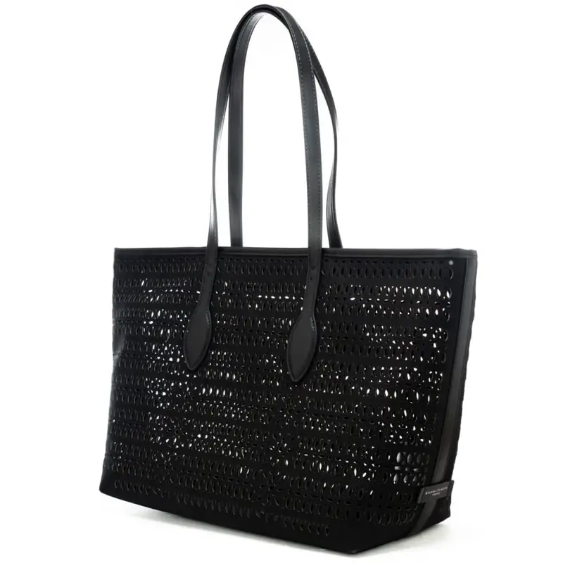 shopping bag da donna mashup in canvas laserato nera miniatura 3