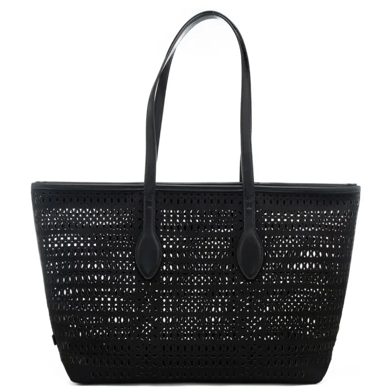 shopping bag da donna mashup in canvas laserato nera