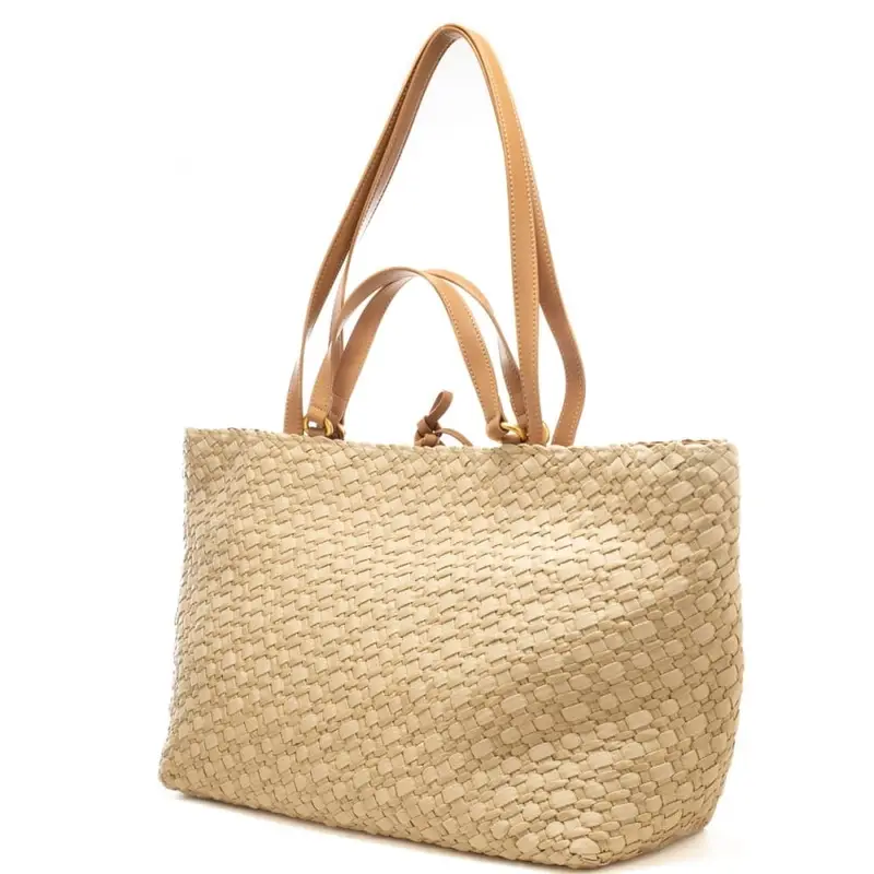 shopping bag da donna mercy in tessuto intrecciato con doppia portabilità naturale miniatura 3