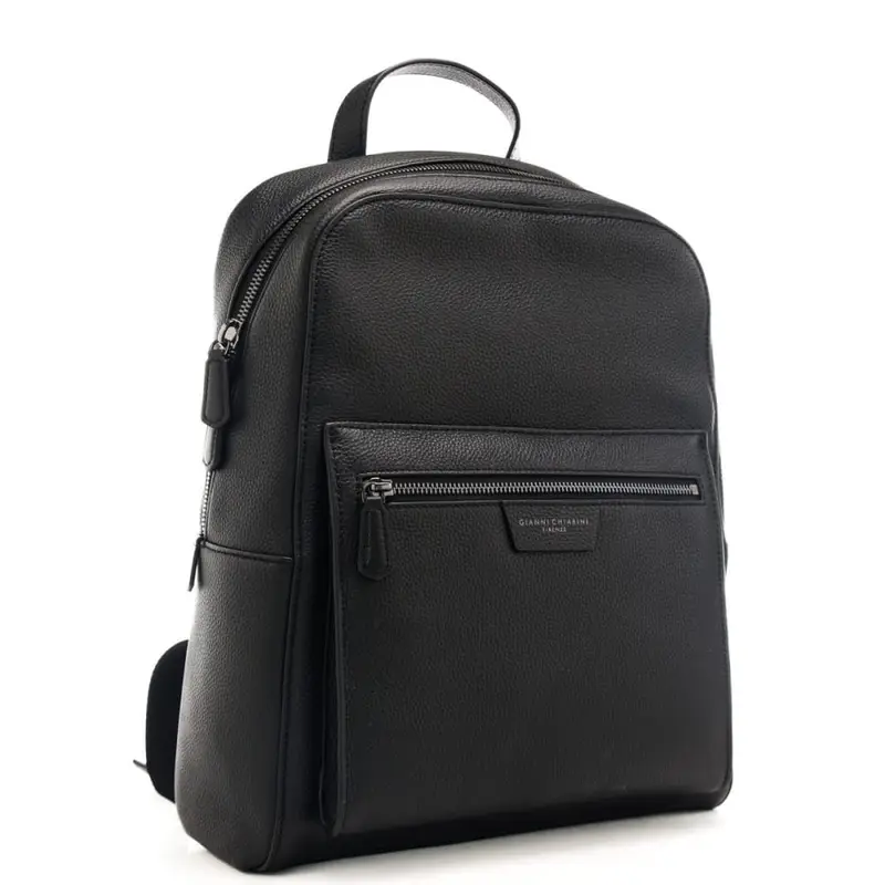 Gianni Chiarini zaino da uomo in vera pelle martellata con stampa a fuoco con logo lettering sul davanti nero miniatura 2