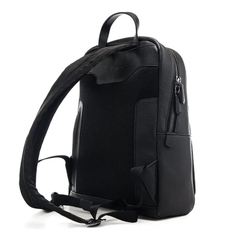 Gianni Chiarini zaino da uomo in vera pelle martellata con stampa a fuoco con logo lettering sul davanti nero miniatura 3