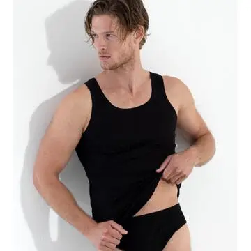 Canottiera uomo spalla larga filo di scozia scarto ago Gicipi 281 Nero Tg 8