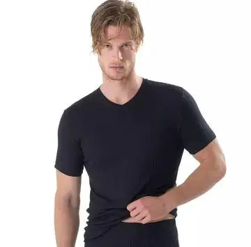 Maglia intima uomo scollo a v filo di scozia scarto ago Gicipi 281 Nero