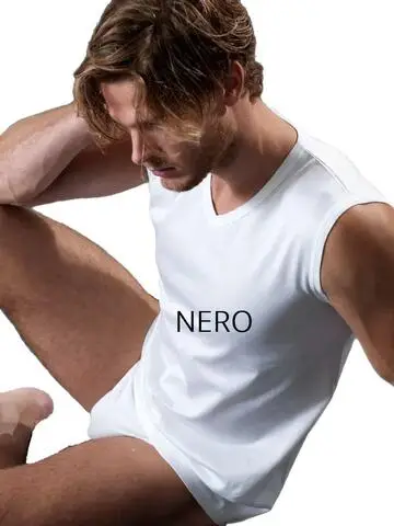 Smanicato uomo scollo v filo di scozia Gicipi 261 Nero