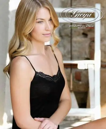 Top donna spallina stretta filo di scozia e pizzo Gicipi 153