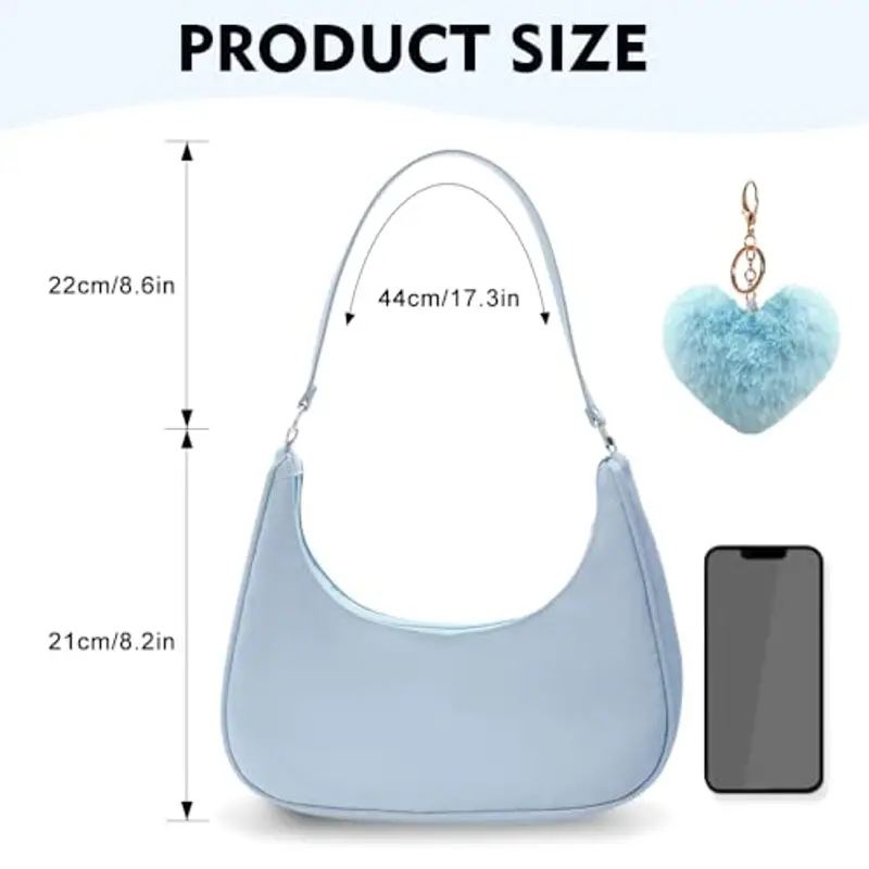GIDWRIY Borsa Tracolla Donna Y2k, Borsetta Ascellare Blu, Borse a Spalla Nylon, Borsetta Vintage Anni '90, Borsette miniatura 2