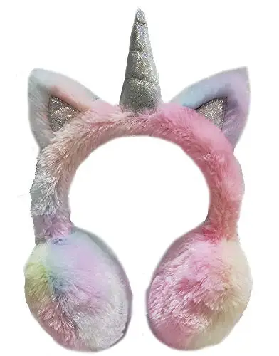 Gifts Treat Paraorecchie per Ragazze Unicorno Bambini Fluffy Rainbow Scaldini Auricolari Regolabili
