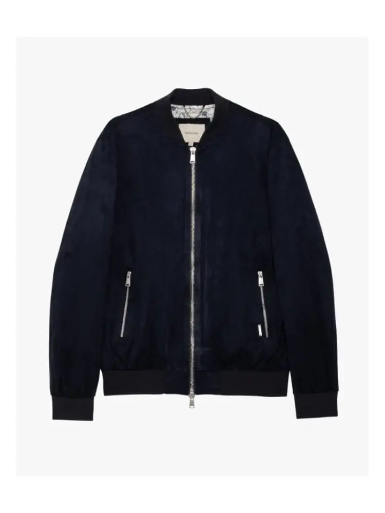 giubbotto collo basebal in ecocamoscio blu scuro