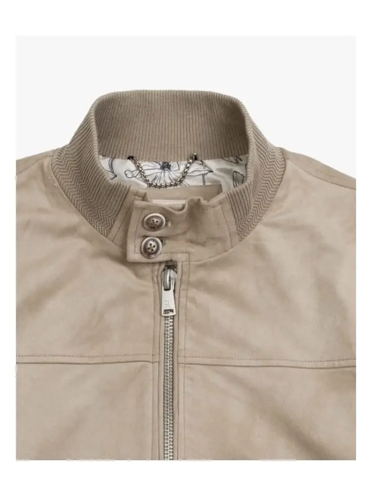 giubbotto full zip in ecocamoscio beige miniatura 2