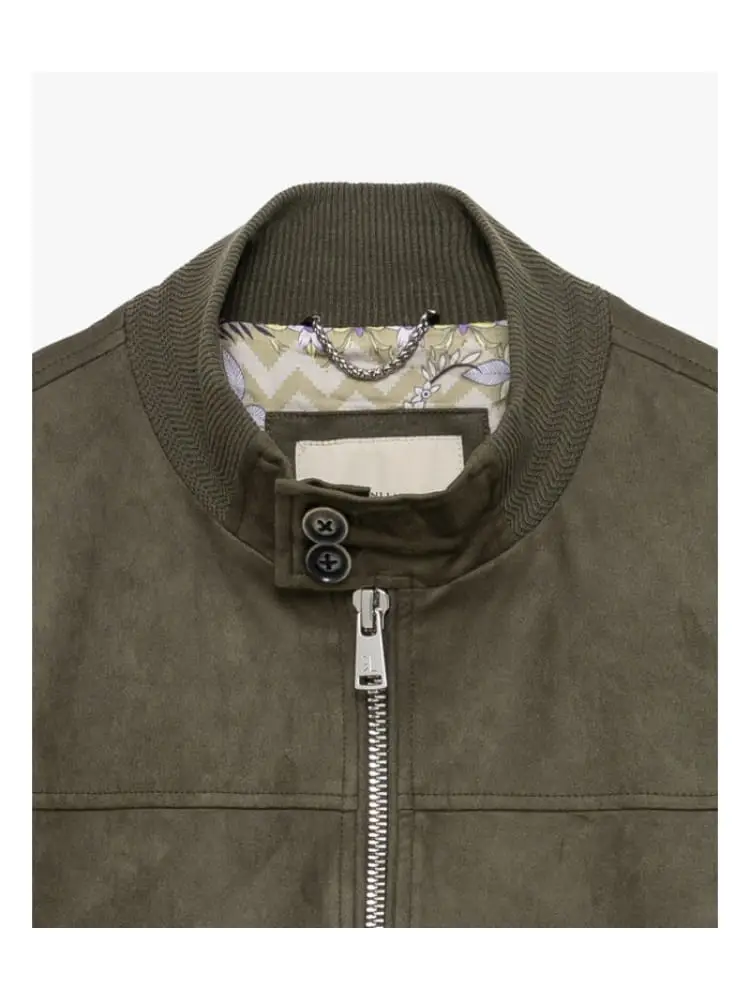 giubbotto full zip in ecocamoscio verde militare miniatura 2