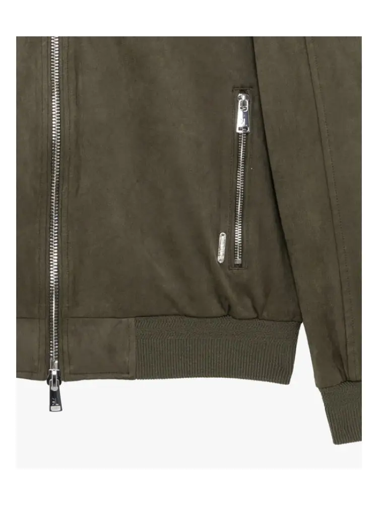 giubbotto full zip in ecocamoscio verde militare miniatura 3