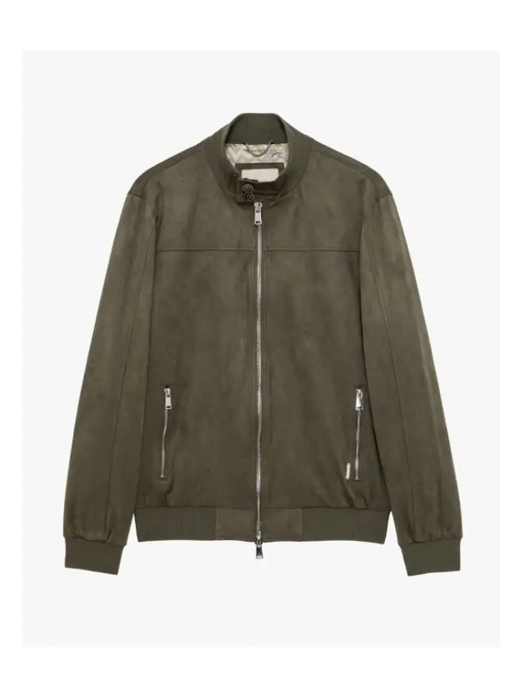 giubbotto full zip in ecocamoscio verde militare