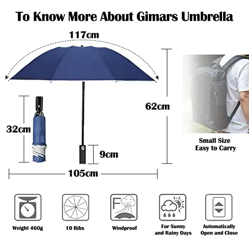 Gimars Ombrello Inverso Automatico Ombrello Portatile Pieghevole Antivento Anti Tempesta con Rivestimento miniatura 2