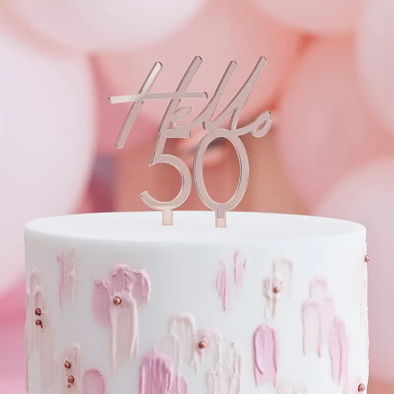 'Hello 50' Cake Topper Rosa