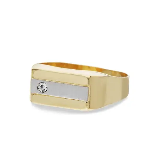 Anello Uomo in Oro Giallo e Bianco Pietra Bianca GL100004 miniatura 3