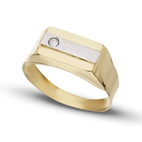Anello Uomo in Oro Giallo e Bianco Pietra Bianca GL100004