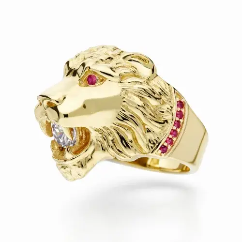 Gioielleria Lucchese Oro Anello Uomo Oro Giallo Testa di Leone miniatura 2