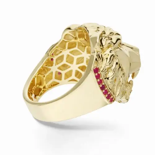 Gioielleria Lucchese Oro Anello Uomo Oro Giallo Testa di Leone miniatura 3