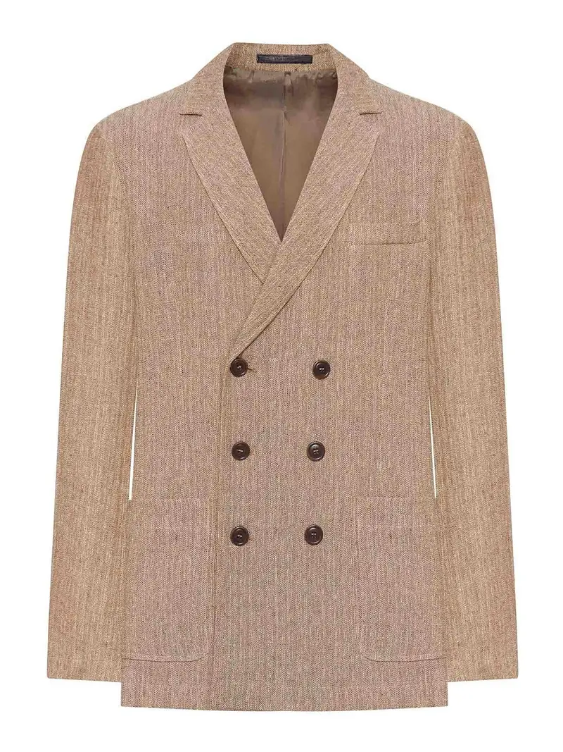 Blazer Doppiopetto In Lino Rosa