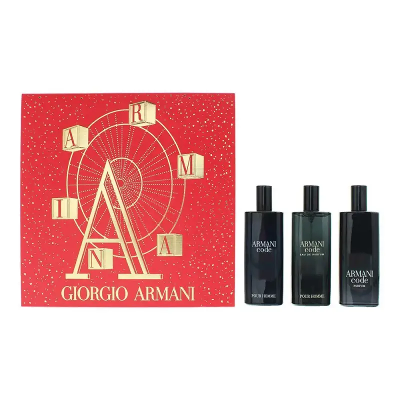 Set Giorgio Armani Code da uomo Profumo Ricaricabile 15ml + Code da uomo Eau de Toilette 15ml + Code da uomo Eau de Parfum 15ml