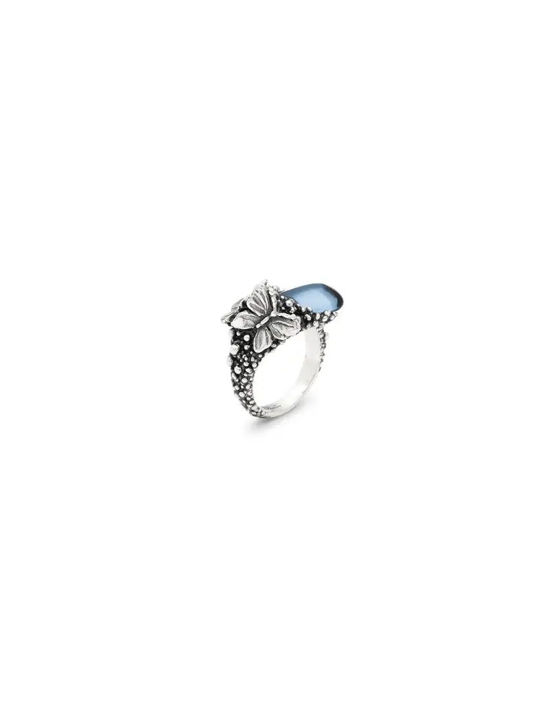 Anello GIOVANNI RASPINI Goccia Farfalle 12418/18 in argento 925 e cristallo blu Misura 18