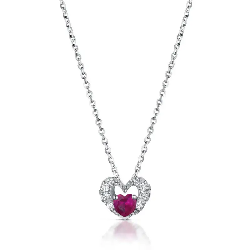 Girocollo con Cuore in Oro Diamanti e Topazio Rosso