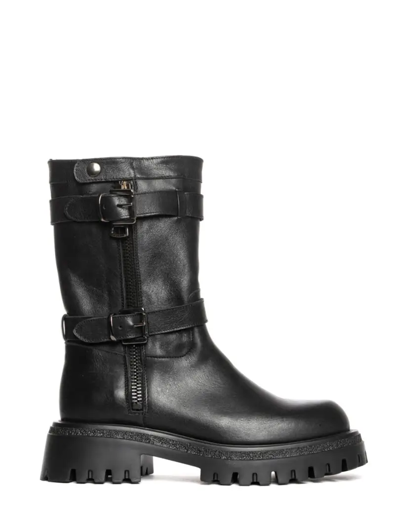 Biker Norvegia in vitello montone nero con cinturini