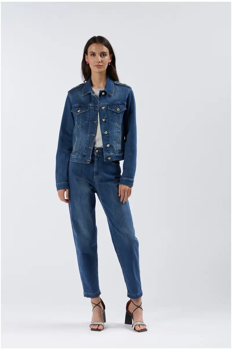giubbino denim con placchette blu medio 40