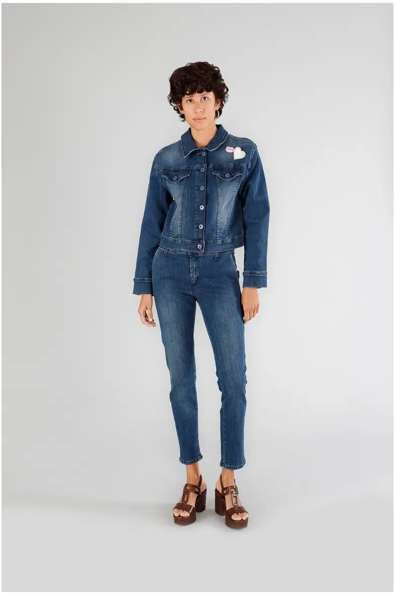 giubbino in denim blu medio scuro 42