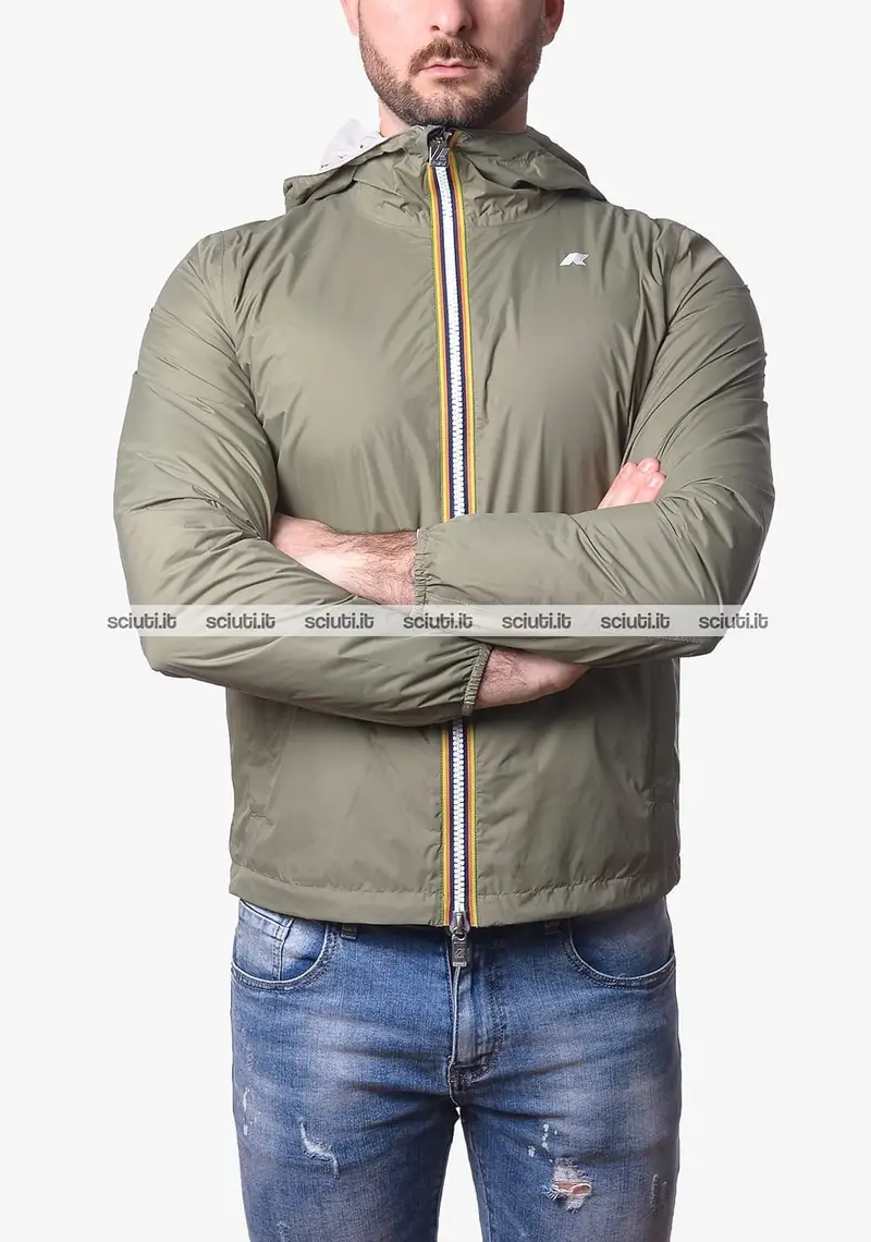 Giubbotto Kway uomo verde scuro beige chiaro reversibile Jake eco plus double