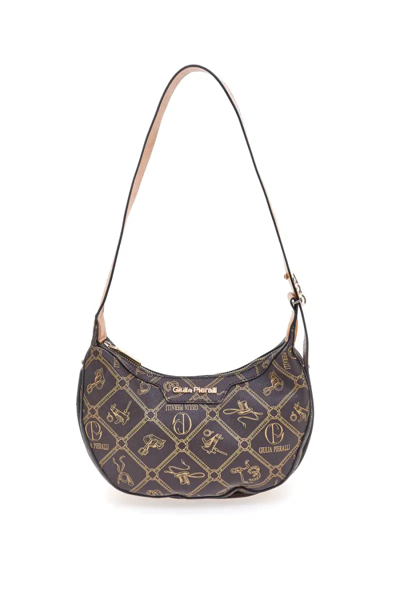 Borsa a spalla marrone stampa logo Giulia Pieralli R-335 [MARRONE