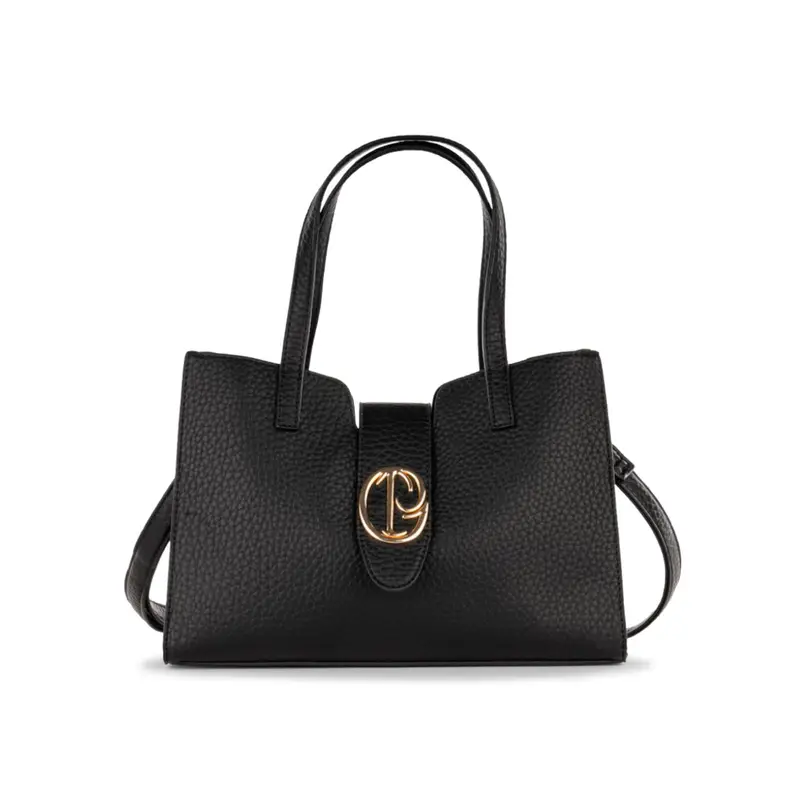 Borsa nera da donna con fibbia con logo