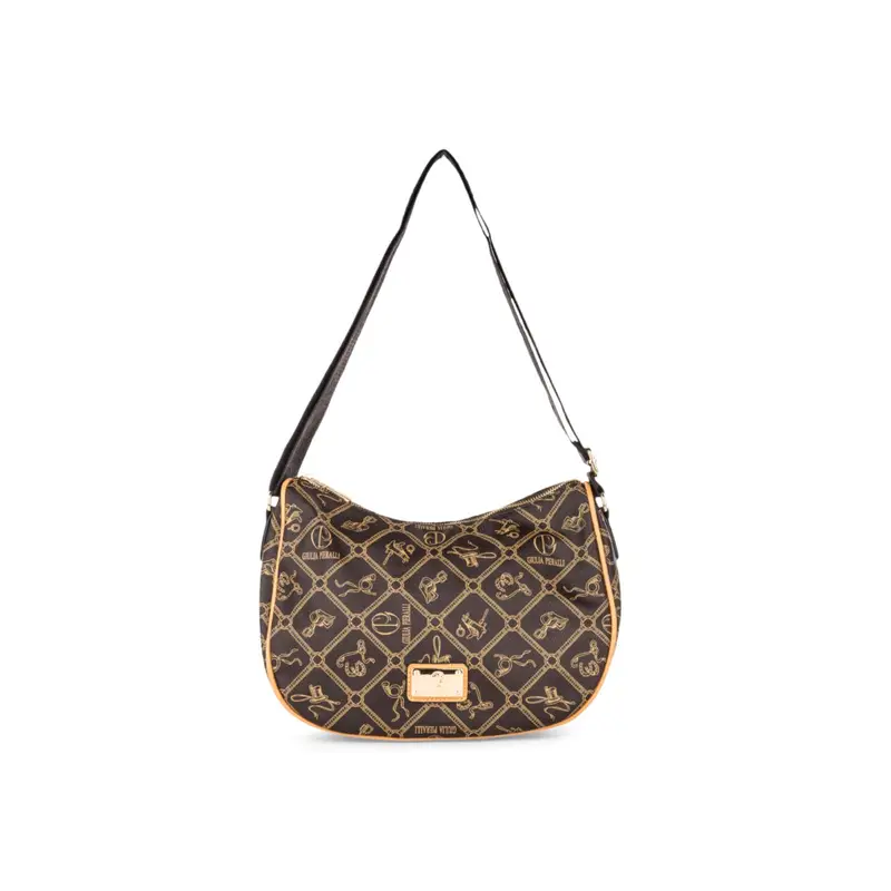 Moon bag marrone da donna con stampa multi logo