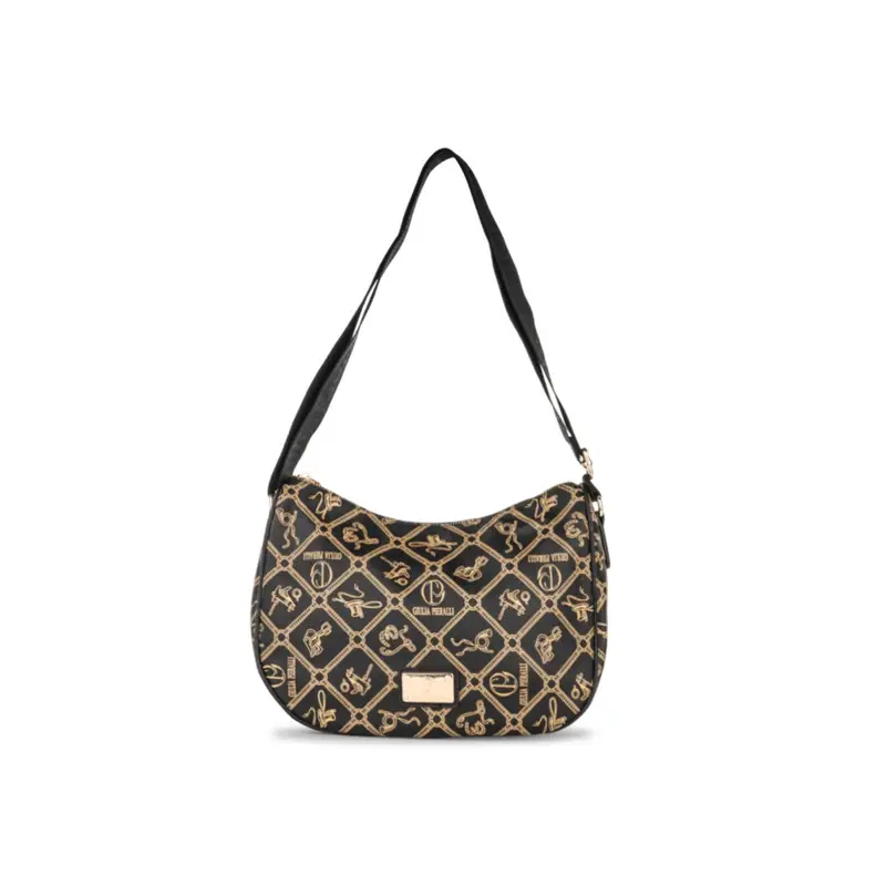 Moon bag nera da donna con stampa multi logo