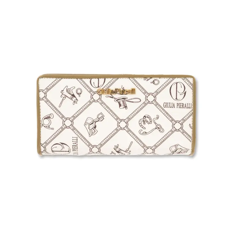 Portafoglio orizzontale bianco da donna con stampa multi logo