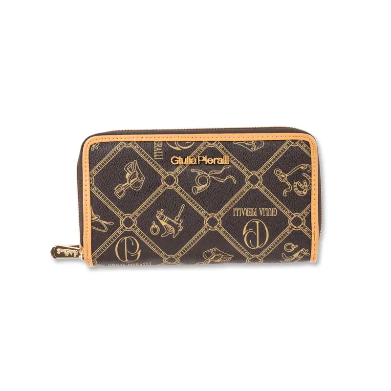 Portafoglio orizzontale marrone da donna con stampa multi logo