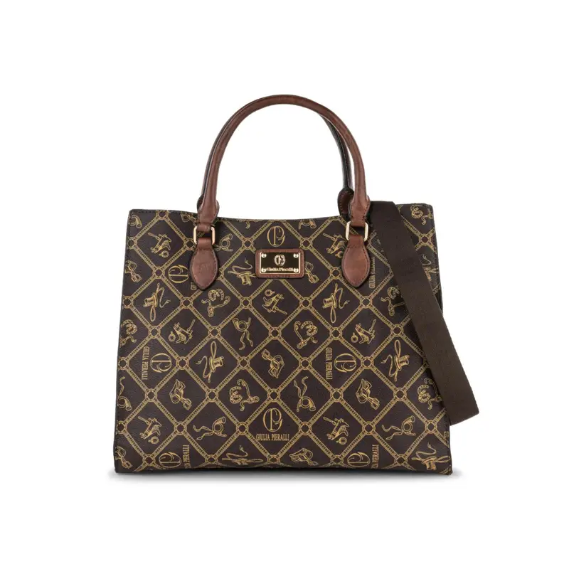 Tote bag marrone da donna in stampa multi logo